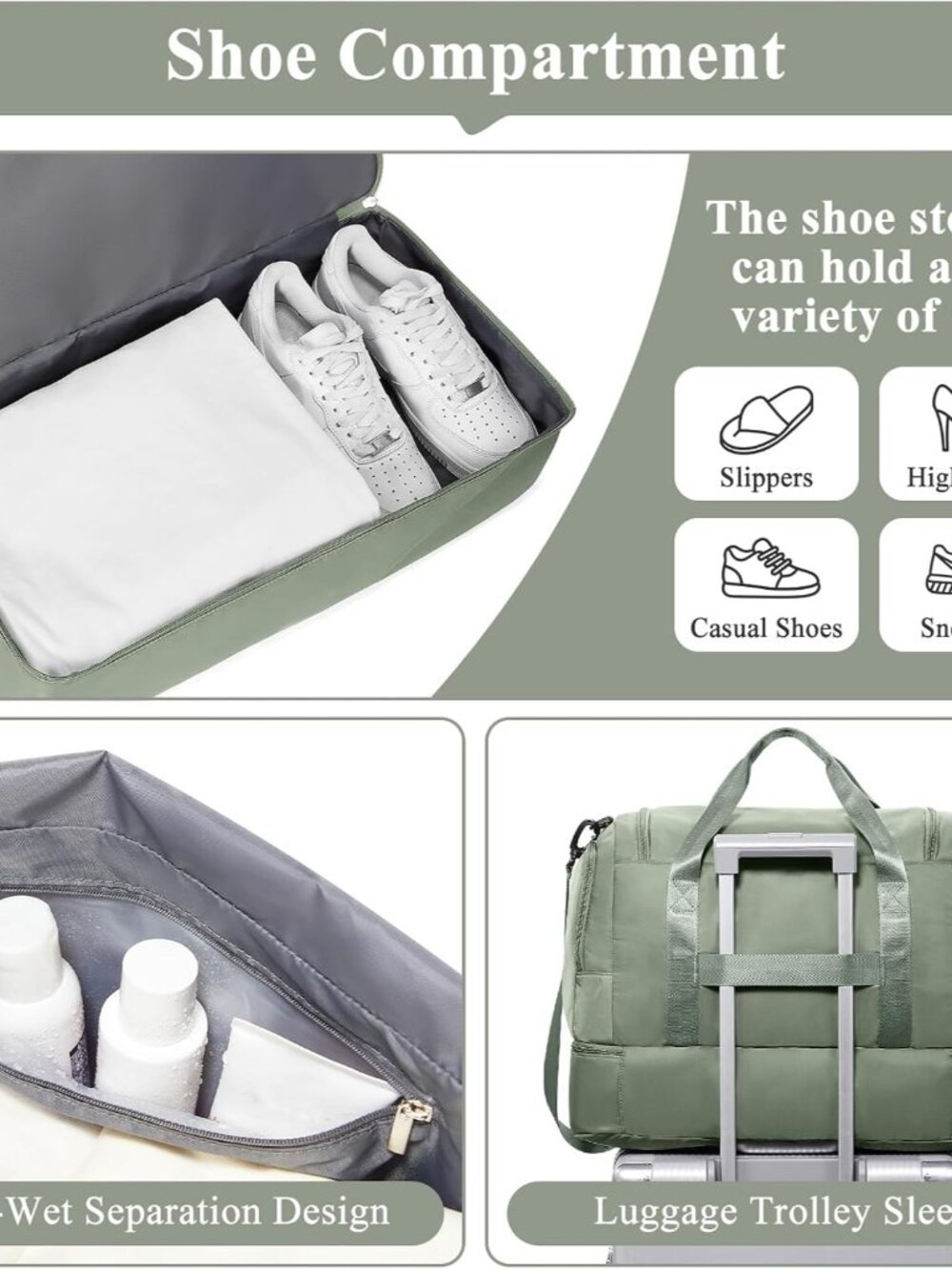 Travel Duffle Bag with Shoes Compartment,Overnight Weekender Bags for Women | Ca - Picture 5 of 8